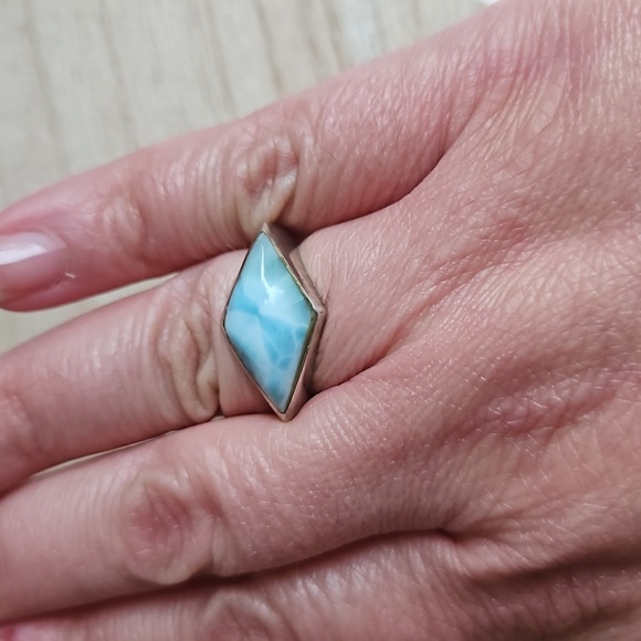 Sterling Silver Larimar Ring Sz 8.75 - Picture 5 of 5
